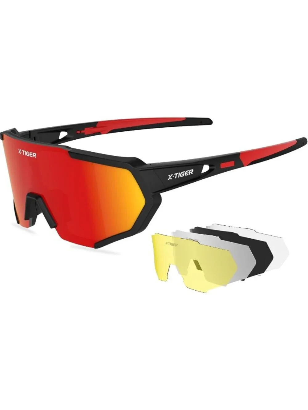 Polarized Sports Sunglasses with 5 Interchangeable Lenses for Cycling, Running